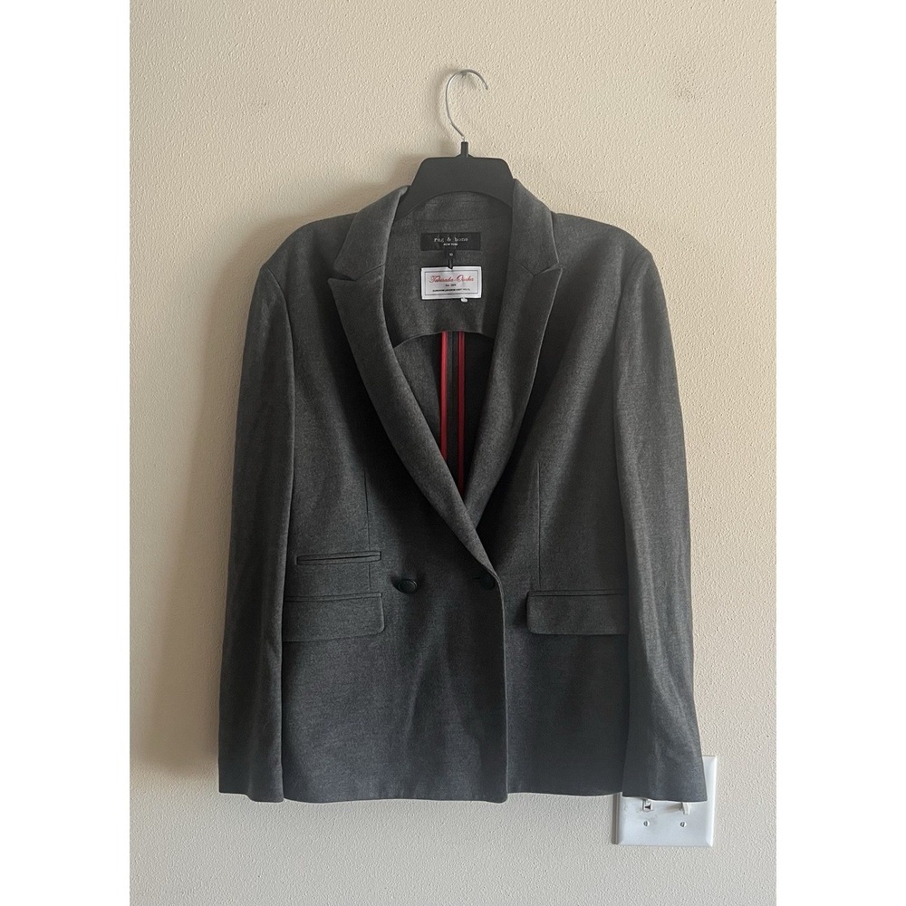 Rag & Bone Leon Double-Breasted Wool Flannel Blazer In Gray Size 10 Neutral Work - Picture 6 of 9
